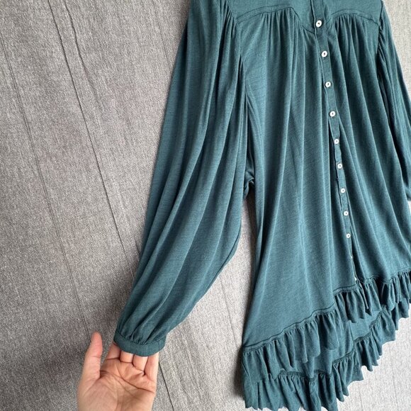FP Beach Free People 3/4 Ballon Sleeve Ruffle Hem Loose Fit Tunic Blouse Size XS - Picture 5 of 14
